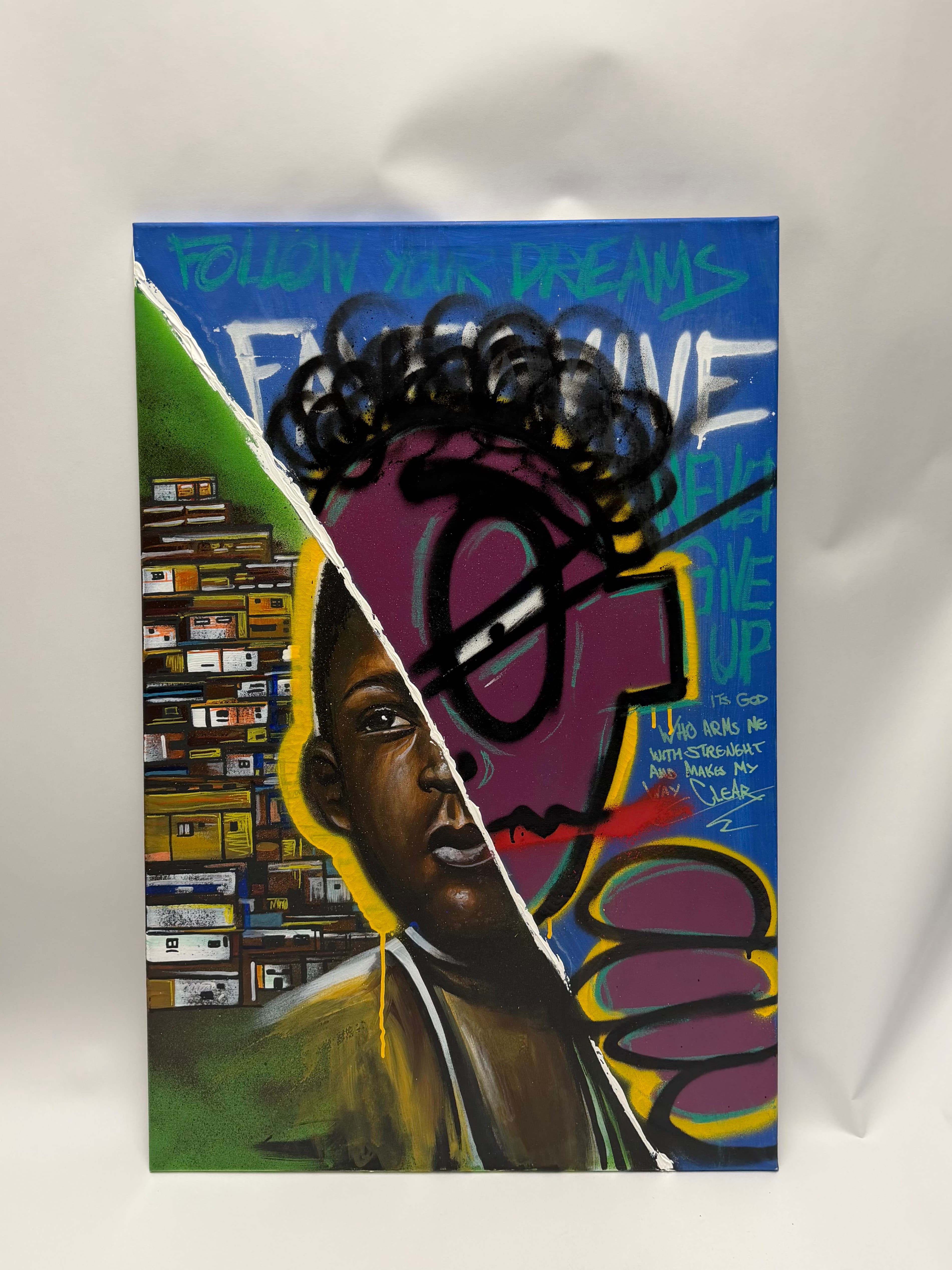 Painting titled Favela Vive from the Chaos and Dignity series